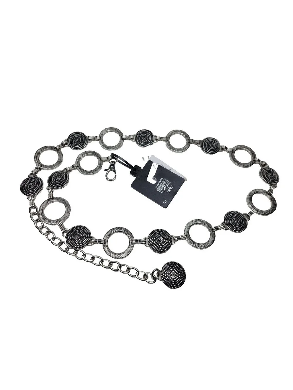 Fashion Focus Womens Silver Tone Round Circle Link Chain Metal Belt Size M/L